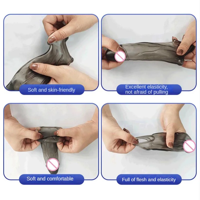 Reusable Condom Sleeve Sex Delay Ejaculation Product Extender Cock Ring Men Enhancement Vagina Stimulation Sex Toys For Couple