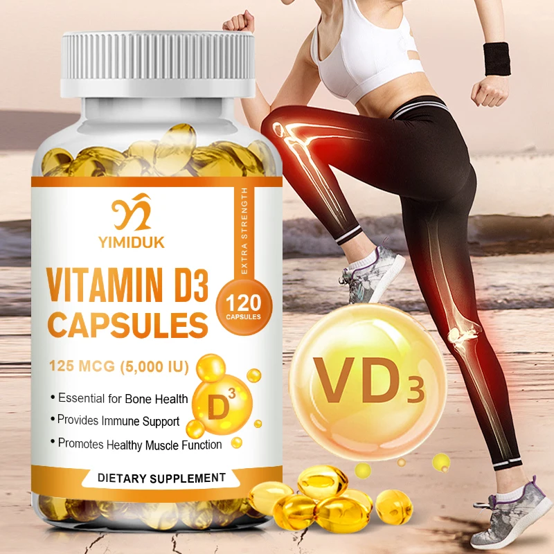 Vitamin D3 5000 IU 125 Mcg Vitamin D3 Capsules Healthy Muscle Function Helps Support Immune Health Strong Bones and Teeth