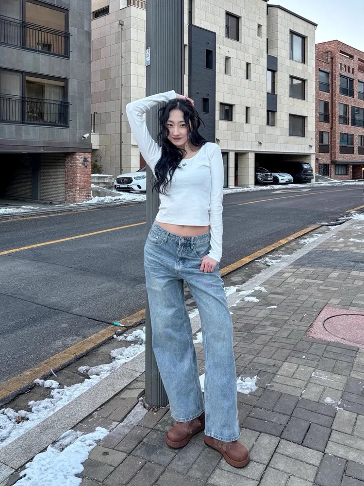 スリムフィット ラウンドネック ロングスリーブ Tシャツ ベースシャツ トップス レディース 秋 ファッションブランド ムアムア クラシック スモール インナーウェア コットン...