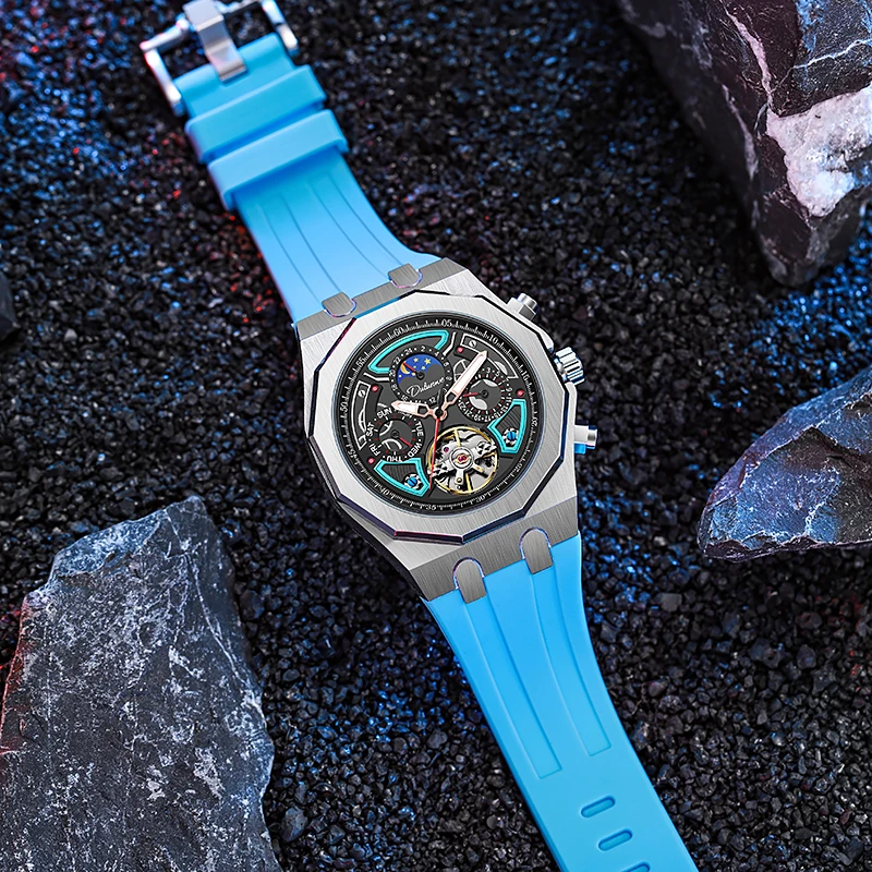 DULUNWE Top Brand Design New Luxury Automatic Watch Steel Mechanical Watch Tourbillon Men Watch Super Luminous Waterproof Watch