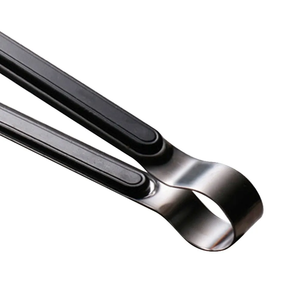 Durable Serrated Tips BBQ Tongs Raised Grip Stainless Steel Kitchen Tongs Black Red Long Tong Grill Tongs Buffet Serving