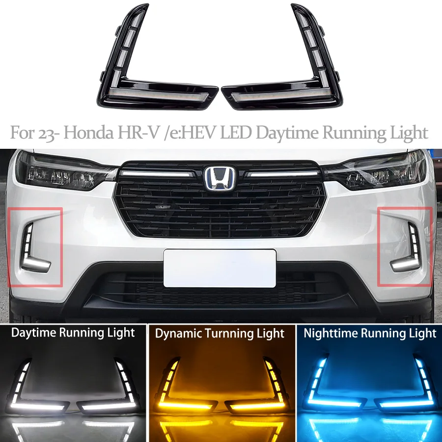 

For Honda HRV HR-V 2023 2024 LED DRL Daytime Running Light Daylights Dynamic Turn Signal Fog Lamp White Yellow Blue