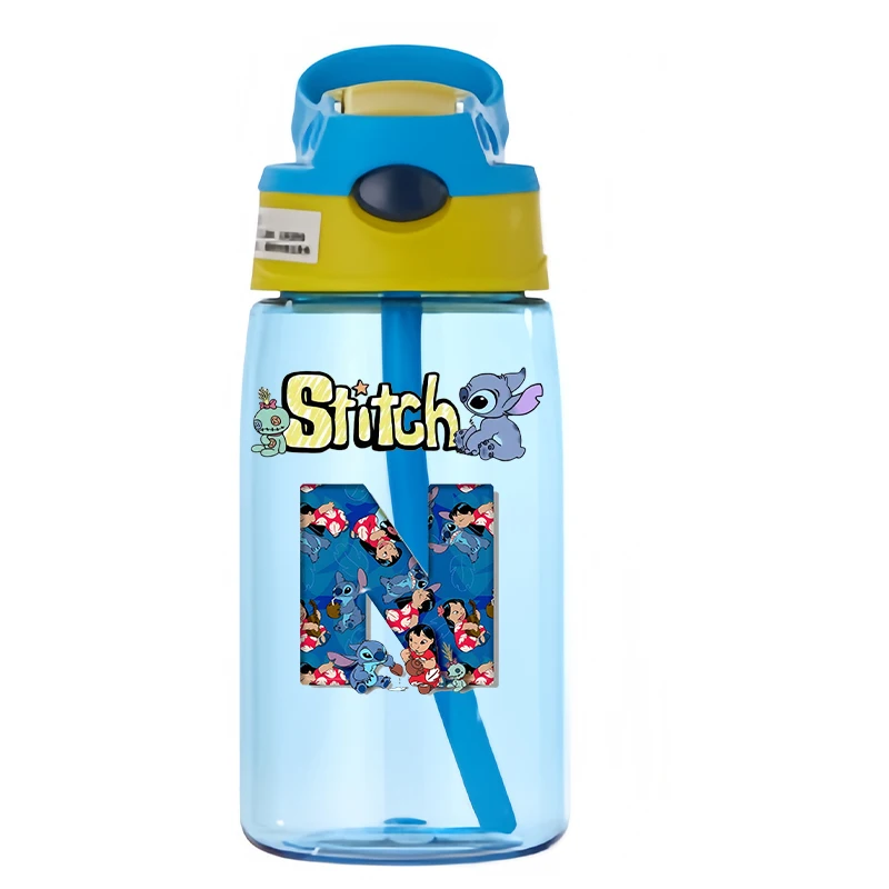 480ml Anime Stitch Letter Cartoon Pattern Outdoor Drinking Bottle with Straw Kawaii Portable Water Bottle Drinkware Gifts Toys