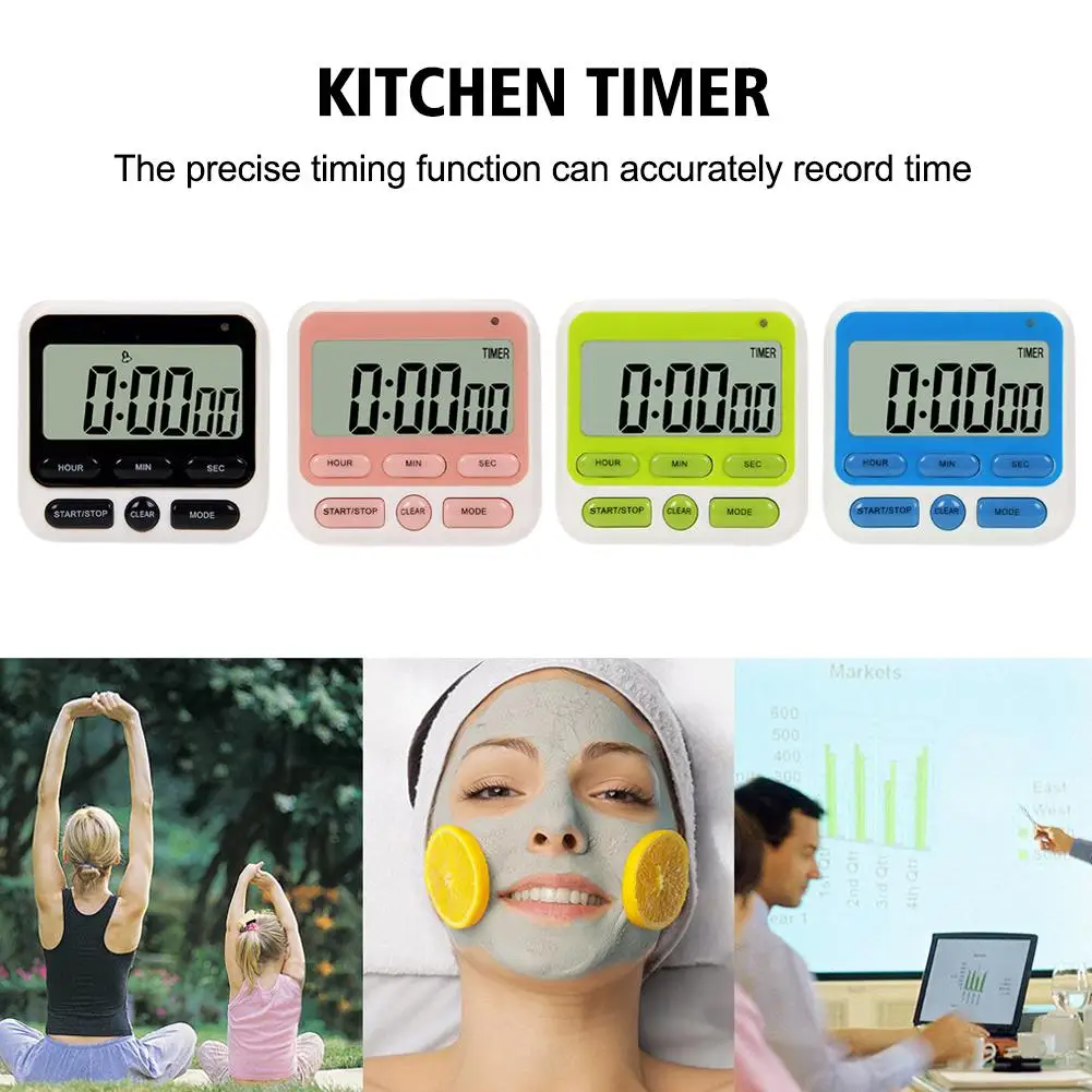 LCD Display Digital Kitchen Timer with Mute/Loud Alarm Switch ON/Off Switch 24 Hour Clock Alarm for Kids Teachers Cooking W5X5