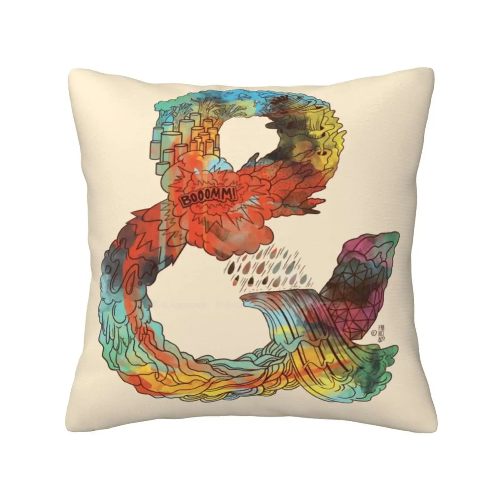 Psychedelic Ampersand Fashion Sofa Throw Pillow Cover Pillowcase Typography Ampersand Lettering Psychedelic Tree Colorful