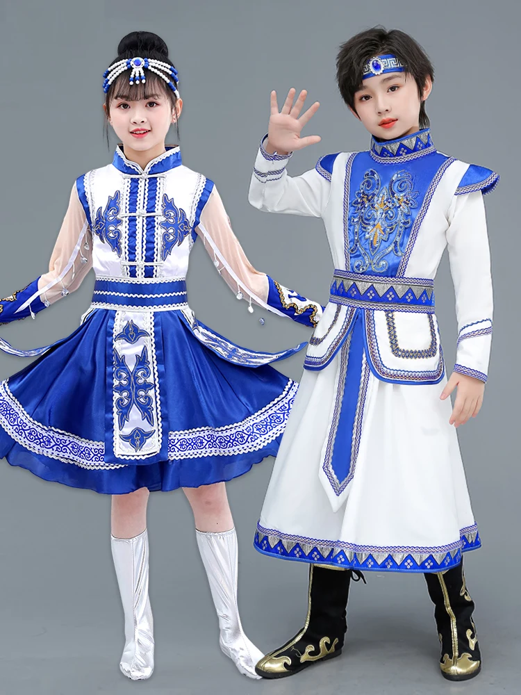 

Mongolian Children's Costume Prairie Dance Performance Outfit Girls' Ethnic Tujia Clothing Polyester Fiber 00% Stage Perform...