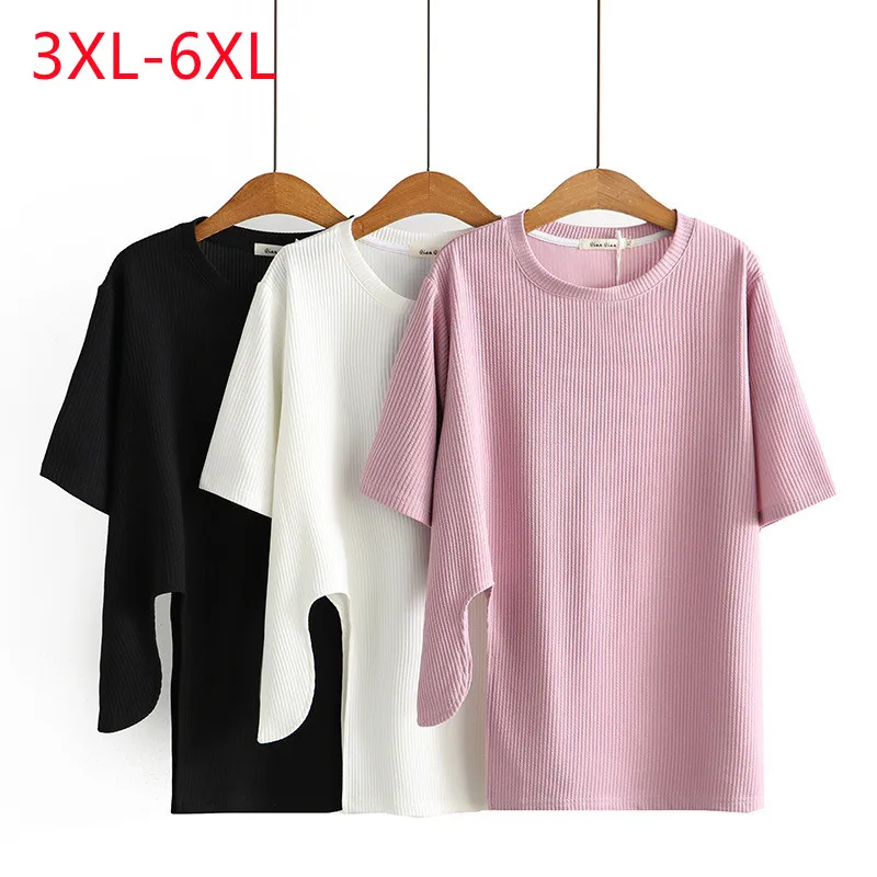 

Large Womenswear 2022 summer slim open waist short sleeve design Pink Short Sleeve T-Shirt Top 3XL 4XL 5XL 6xl