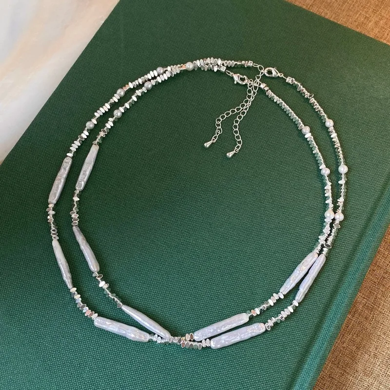 Minar High Quality Irregular Baroque Freshwater Pearl Beaded Necklace for Women Shiny Silver Water-wave Chain Strand Chokers