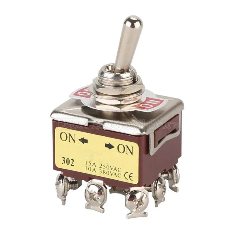 

1Pcs E-TEN302 12mm 9 Pin 2 Position ON-ON Rocker switch Toggle Switch 10A 380VAC/15A 250V E-TEN 302 Brown