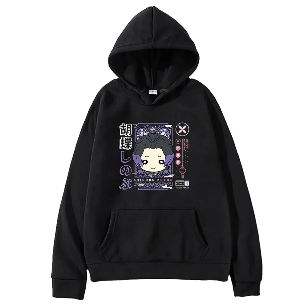 Cute Kochou Shinobu Demon Slayer Anime Hoodies For Women Men Kawaii Cartoon Print Long Sleeves Warm Fleece Sweatshirts Clothing