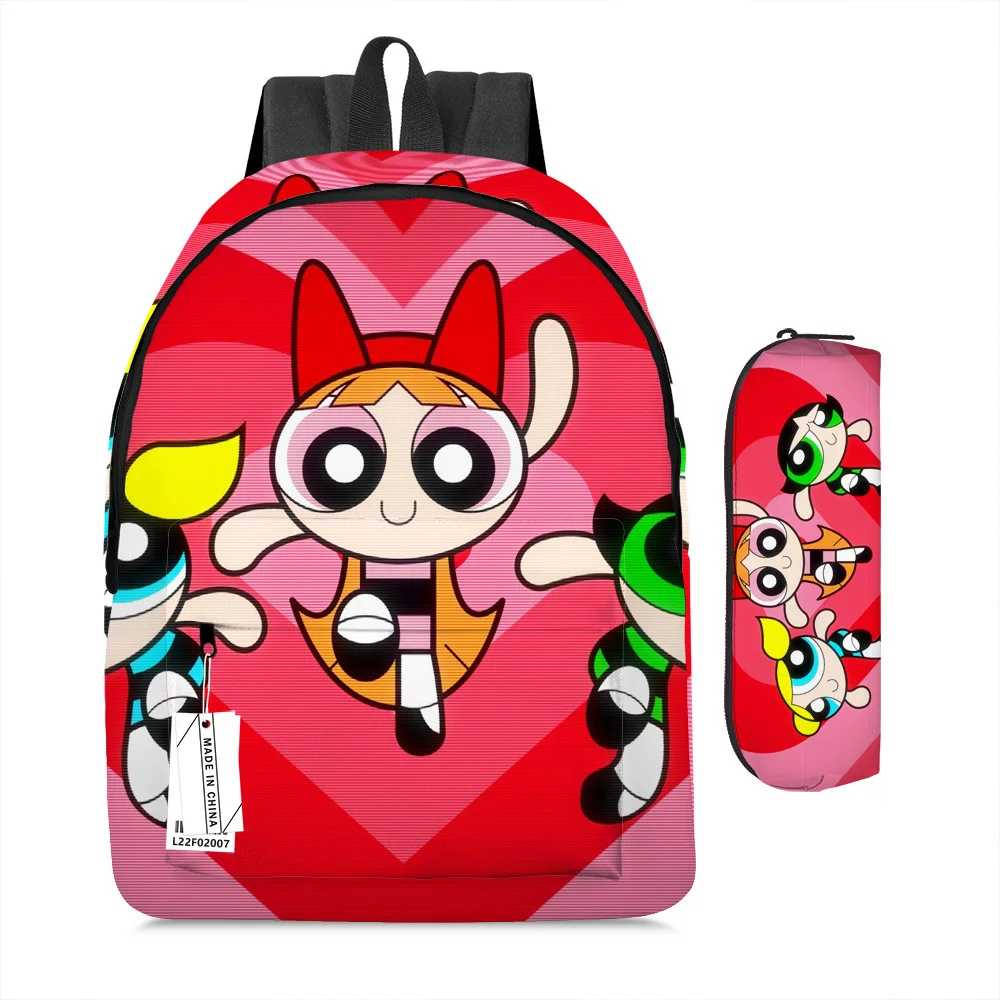 Cute Powerpuff Girls Backpacks Pencil Case Set Kawaii Anime Station Back To School Pouch Bags Student Supply Kids Gifts Toys