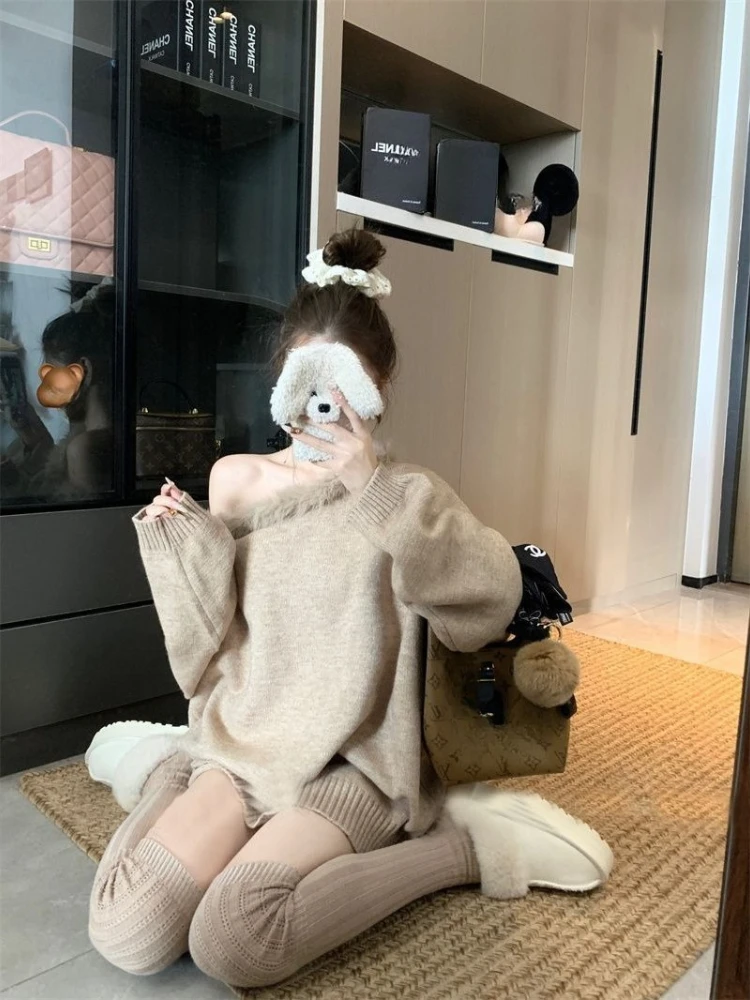 Y2K الساخن الحلو الأمريكية خمر فضفاض ثقافة فرعية بلوزات 2000s Harajuku مثير عادية الكورية الفراء طوق المرقعة البلوز شيك #4