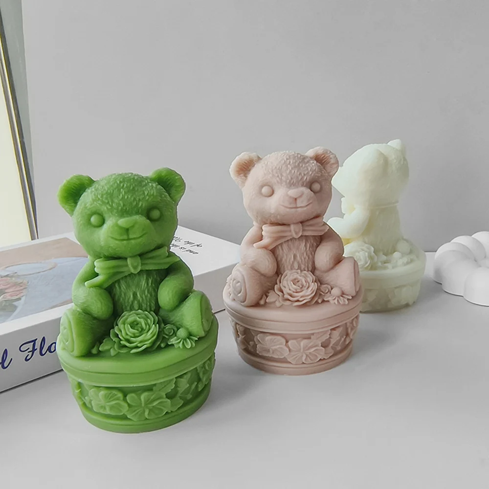 Teddy Bear Aromatherapy Candle Mold Cute Gift Decorative Base Bear Gypsum Ornament Silicone Mold Making Tools Handmade Fragrance