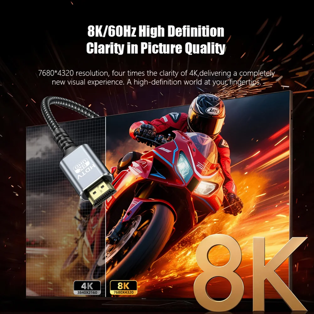 8K 60HZ 4K 120Hz / 240Hz HDMI 2.1 Cable 48Gbps High Speed EARC HDR Video Cable For PS5 XBox HDTV PC Monitor LG Samsung Sony