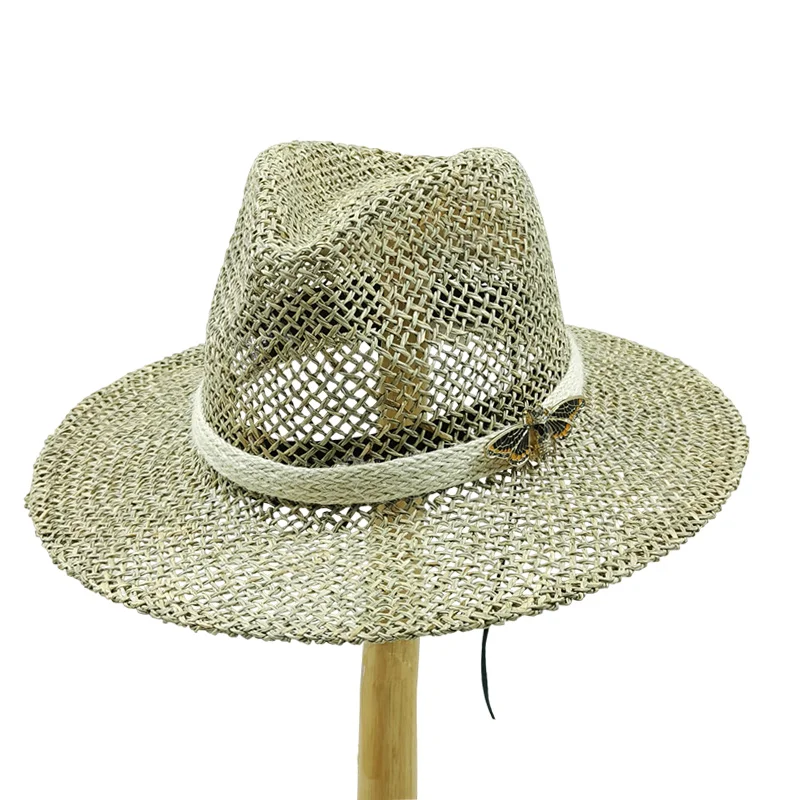 straw hat for men hats  natural grass summer hat insect decoration sun caps handmade hat vintage colorful linen decoration hat