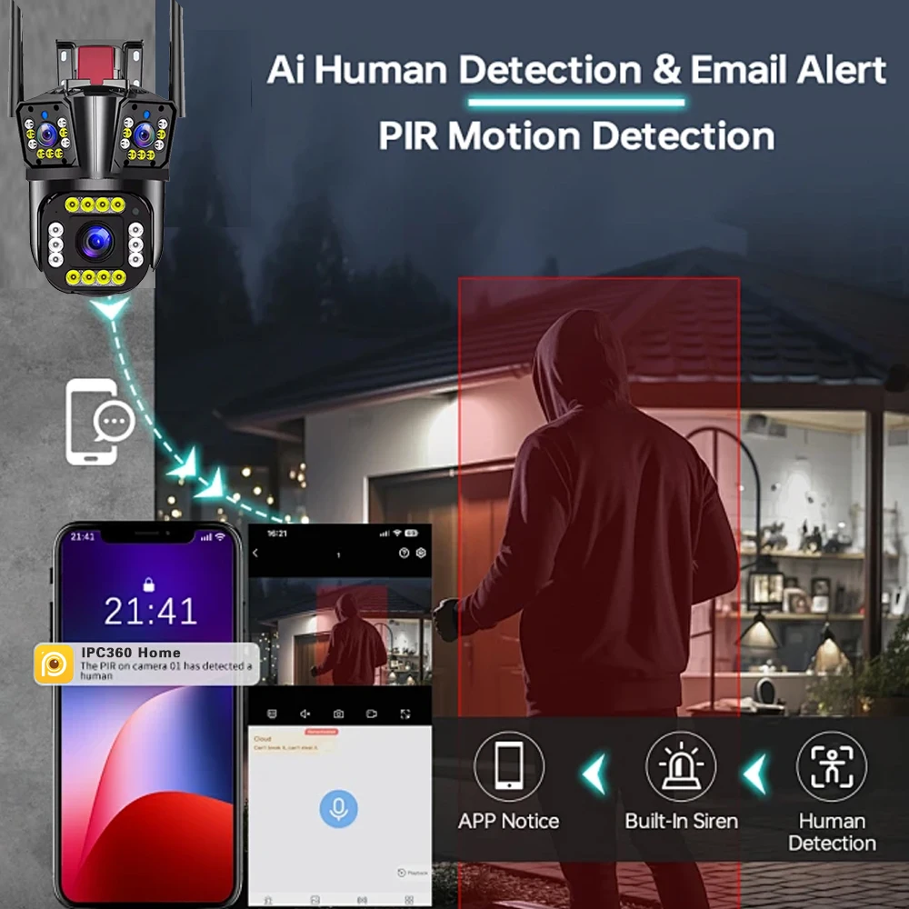 12MP IP كاميرا الأمن في الهواء الطلق ثلاثة عدسات للرؤية الليلية اللاسلكية CCTV مراقبة CMOS الاستشعار سحابة البيانات PTZ كاميرا الأمن #4