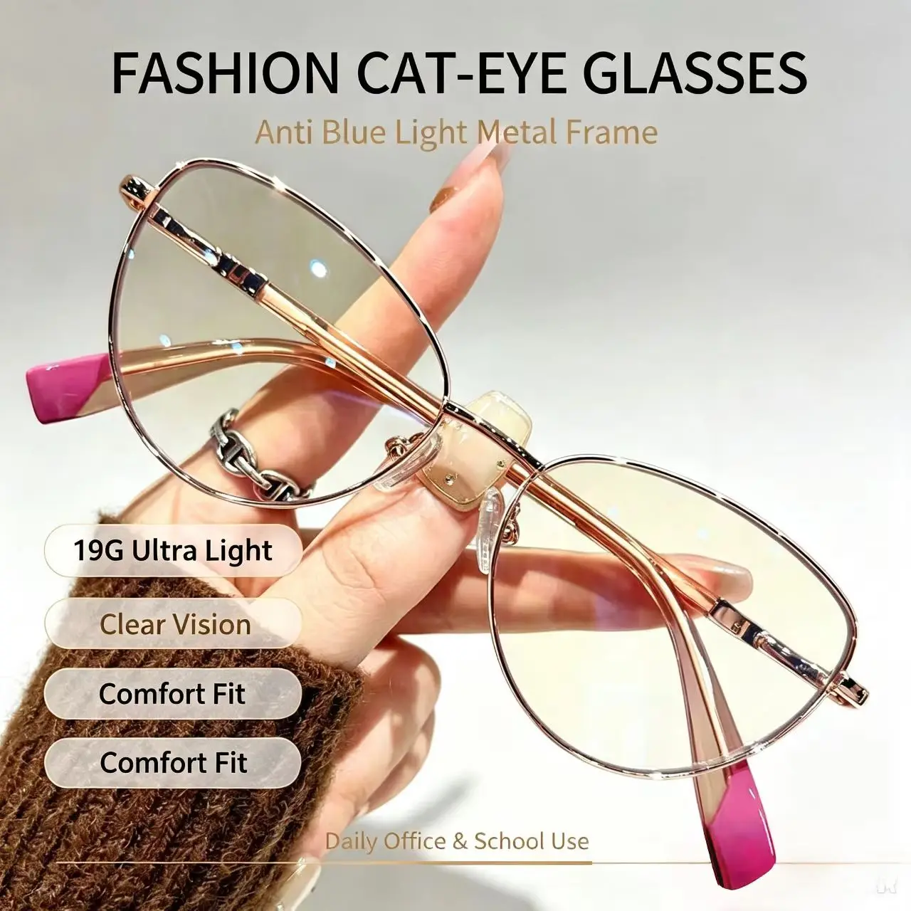Fashion Cat Eye Anti Blue Light Reading Glasses For Ladies, Ultra Thin Metal Frame Presbyopic Glasses Reduce Eye Fatigue For Scr