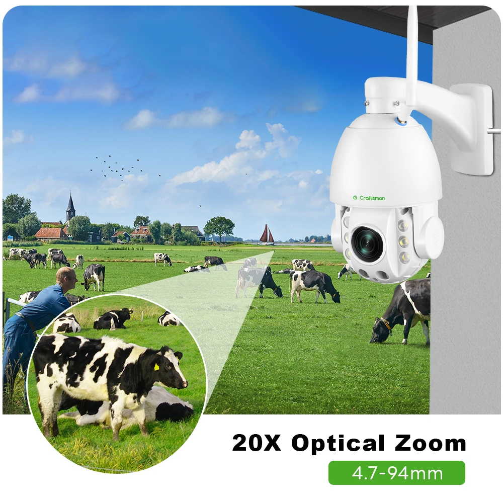 Imagem -03 - Vigilância sem Fio Segurança Cctv Vídeo ru g. Artesão Zoom Óptico 20x Wifi Ptz Lente 4.7-94 mm Cartão sd Icsee Xmeye