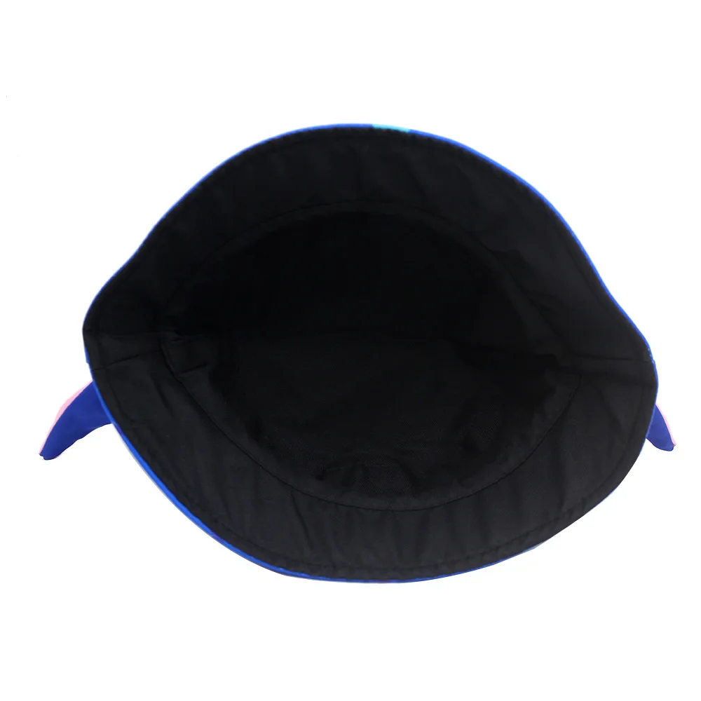 Niedlicher blauer Eimerhut mit Stichmuster für Kinder, leichter Sonnenhut mit rosa großen Ohren, Cartoon-Outdoor-Fischermütze für Jungen und Mädchen