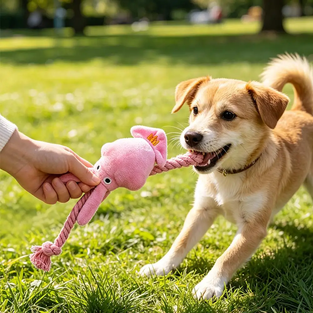 Puppy Octopus‑Shaped Plush Squeaky Pet Toy Knotted Rope Bite‑proof Molar Toy Stress Reducing Dog Interactive Entertainment