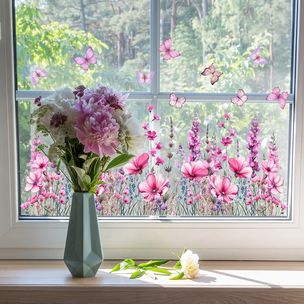 Home Decor Botanical Stickers 11.8*23.6 Inches Floral Window Clings All-Angle Visibility Intricate Botanical Designs