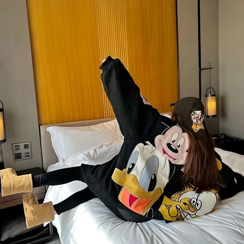 

American Retro Mickey Embroidery Cute Baseball Jacket Cartoon Versatile Casual Coats Women Loose Personality Couple Jackets