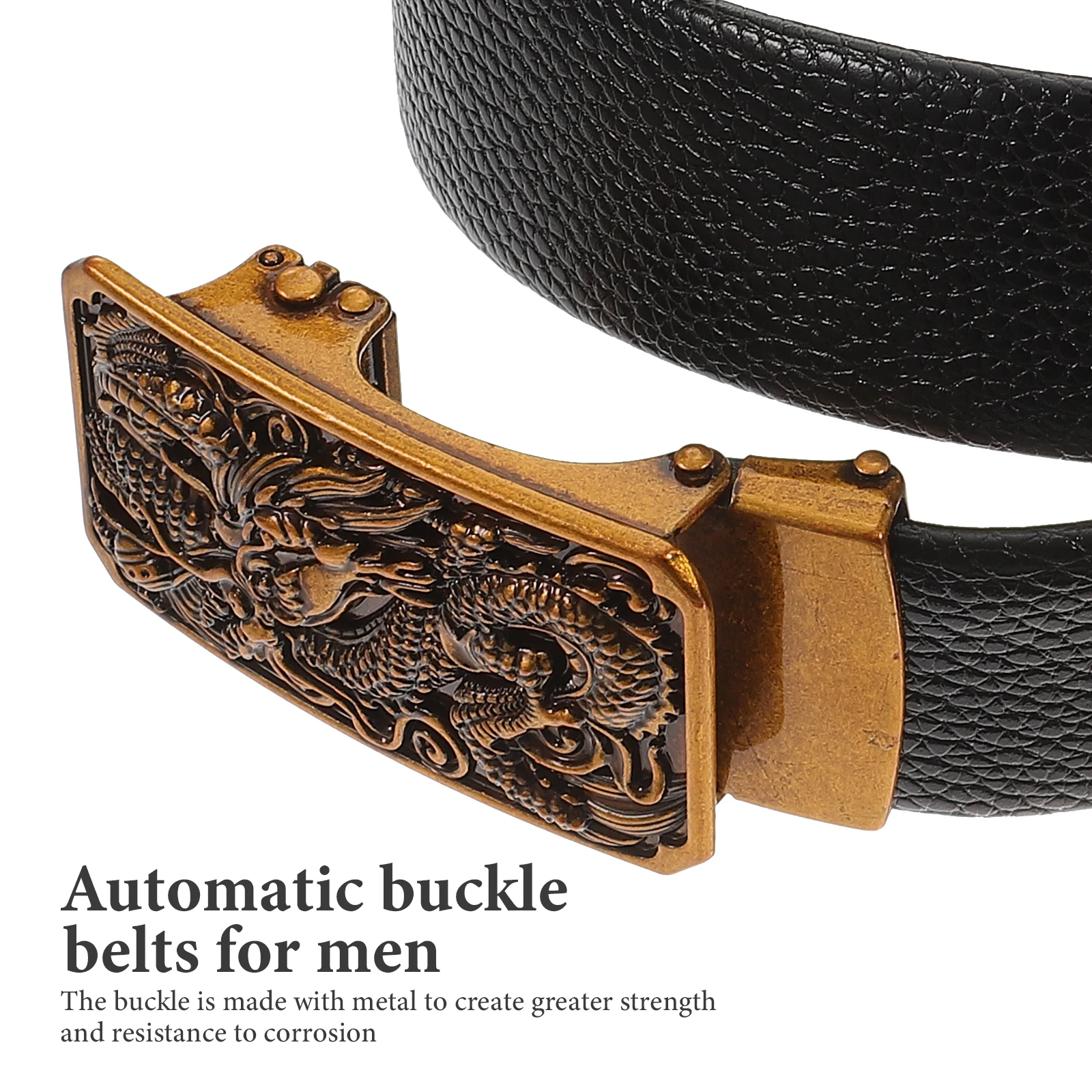 

Automatic Buckle Belts for Men Black Ratchet Cattlehide Casual Formal Wear Premium Metal buckle Corrosion Resistance