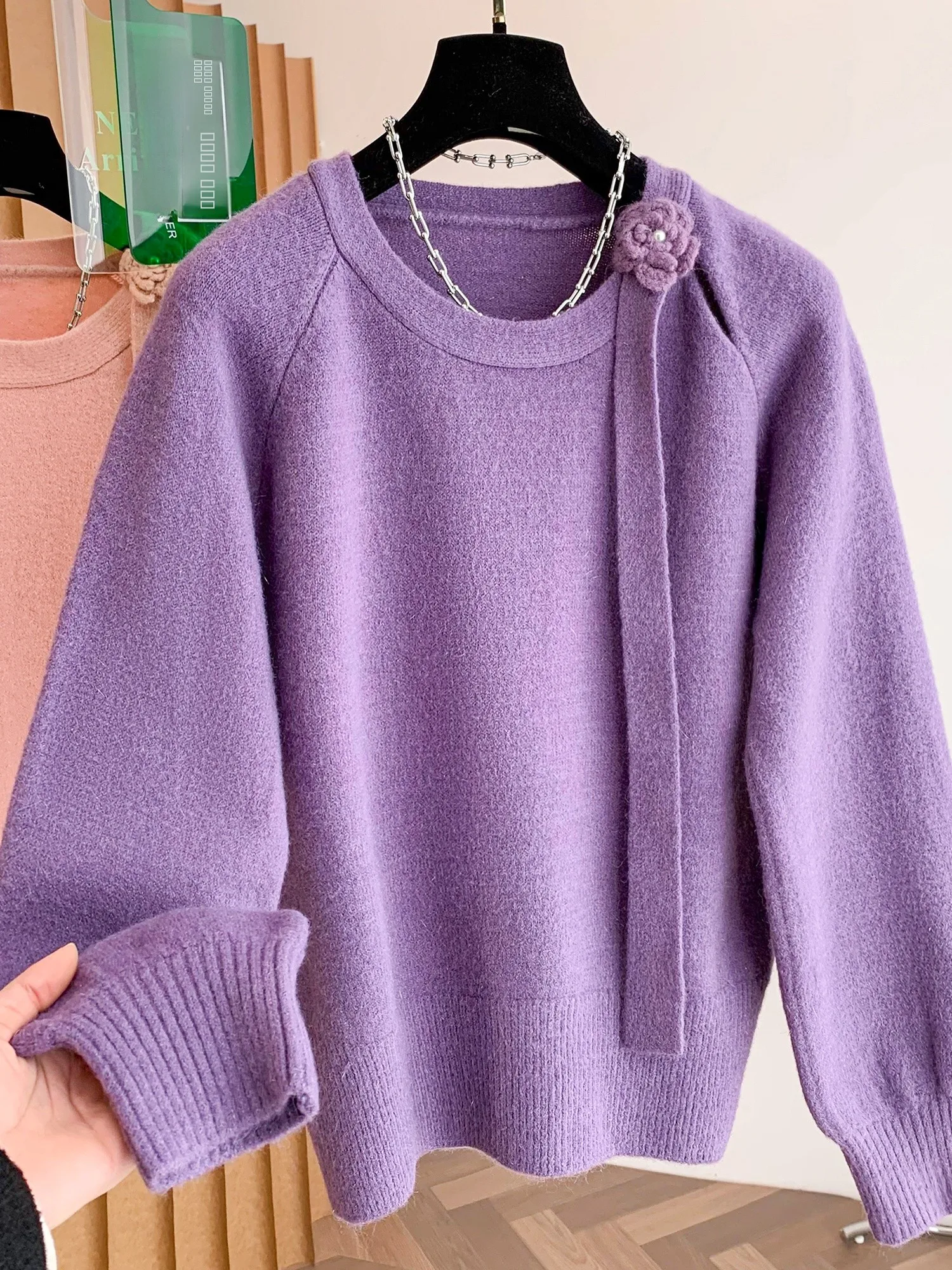 

Вязаный свитер оверсайз, зимний повседневный длинный све, круглый пуловер Ne, внутренняя и верхняя одежда, удобная мягкая текстура