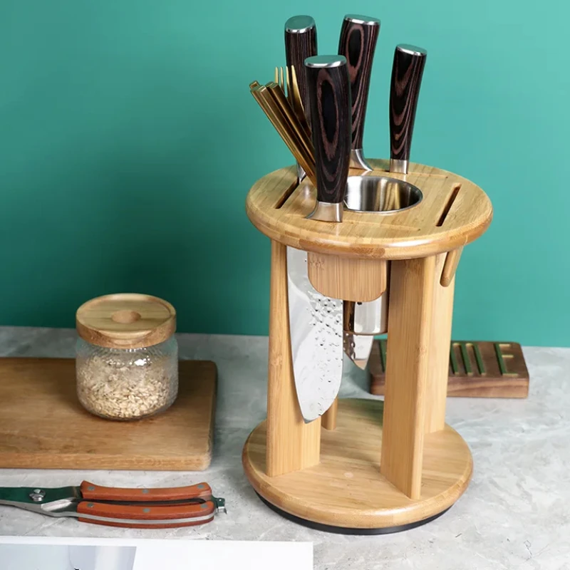 Wooden Knife Holder Tool Holder, Kitchen Desktop Shelf, Multifunction Storage Rack, Chopsticks Cage, Drain Rack