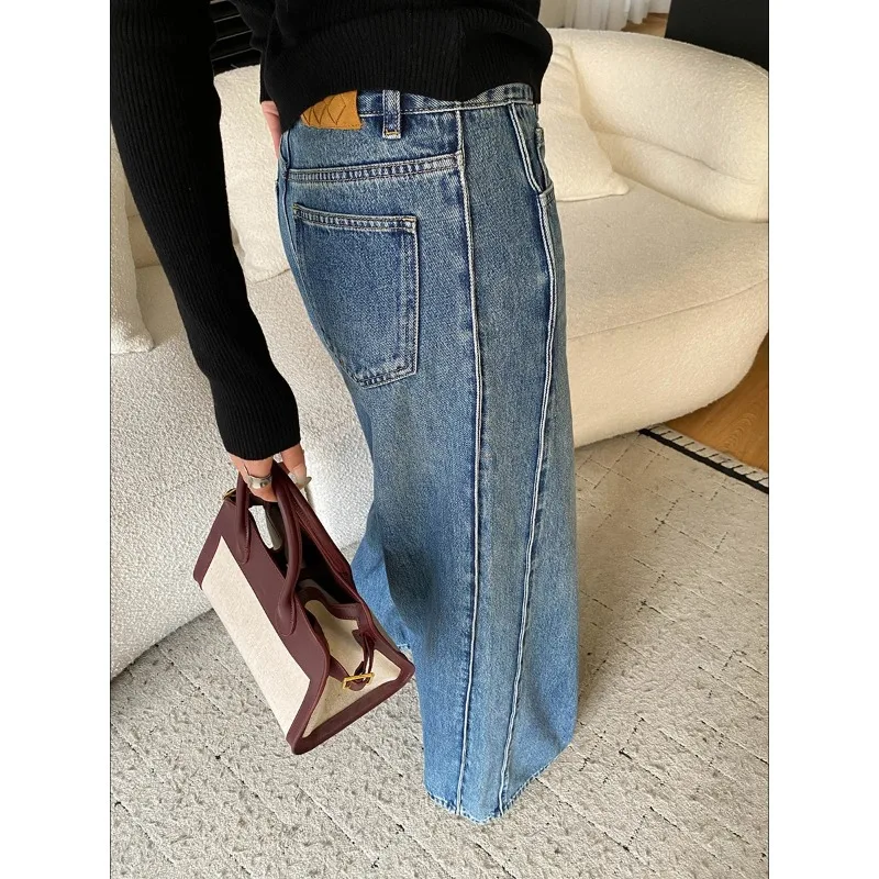 

Утягивающие широкие джинсы с завышенной талией и драпировкой в стиле пэчворк