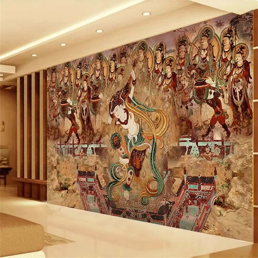 custom Chinese retro abstract dunhuang flying character wallpapers for living room background wallpaper mural wall covering