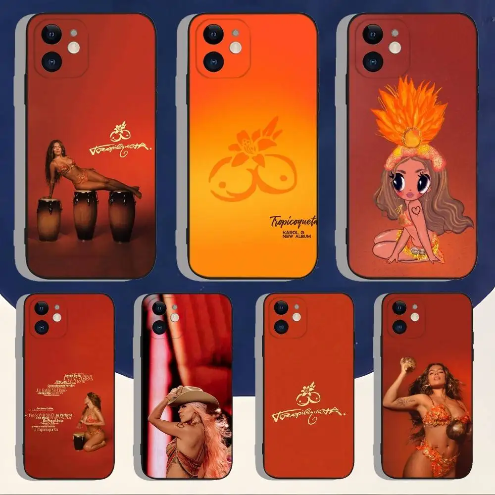 

K-KaRol G Tropicoqueta Phone Case For iPhone 16,15,14,13,12,11,Pro,Max,Plus,X,XS,XR,SE,8,7,Mini,Soft Silicone Black Case