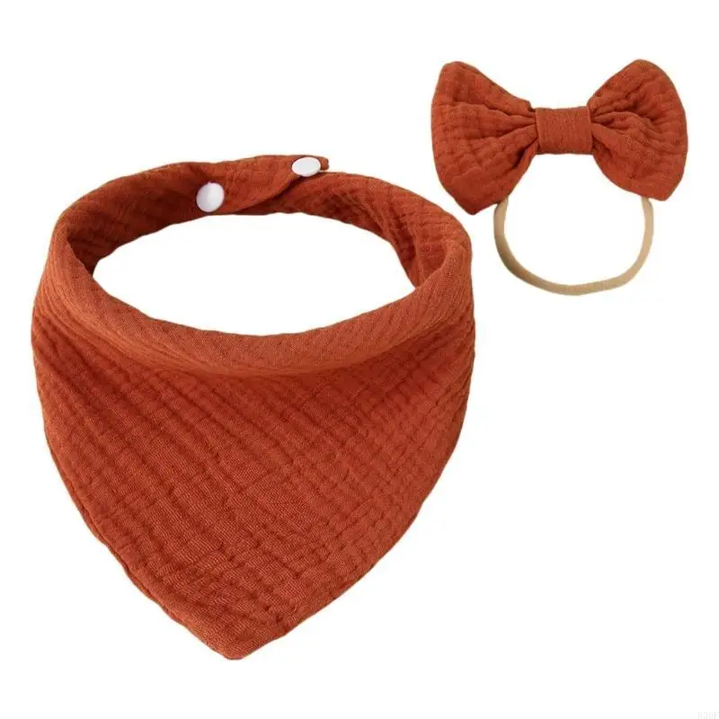 

E06F 2 Pcs Baby Girls Princess Bowknot Hair Band Feeding Bibs for Triangle Scarf
