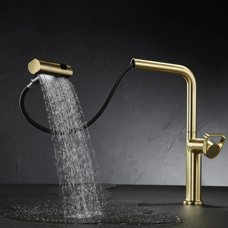 

Gold Black Kitchen Faucets Pull Out Rotation Waterfall Stream Sprayer Head Sink Mixer Brushed Nickle Water Tapaccessorie