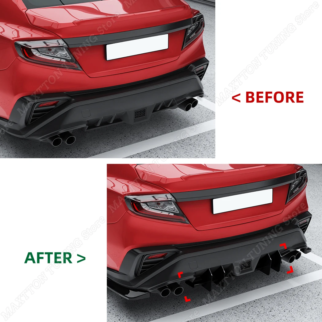 4 Fins Car Rear Bumper Diffuser For Subaru WRX STI Rear Splitters Spoiler Lip Bodykits Tuning ABS Gloss Black 2022 2023 2024