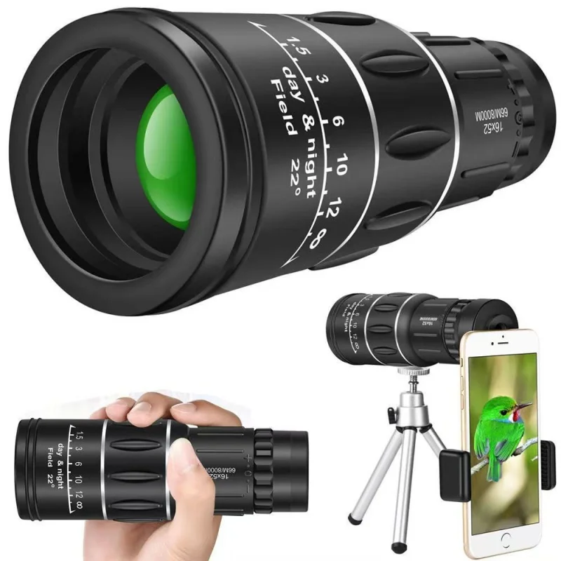 Powerful Monocular Telescope 16x52 Zoom Binoculars Long Range Night Spyglass For Outdoor Camping Bird Watching Tools