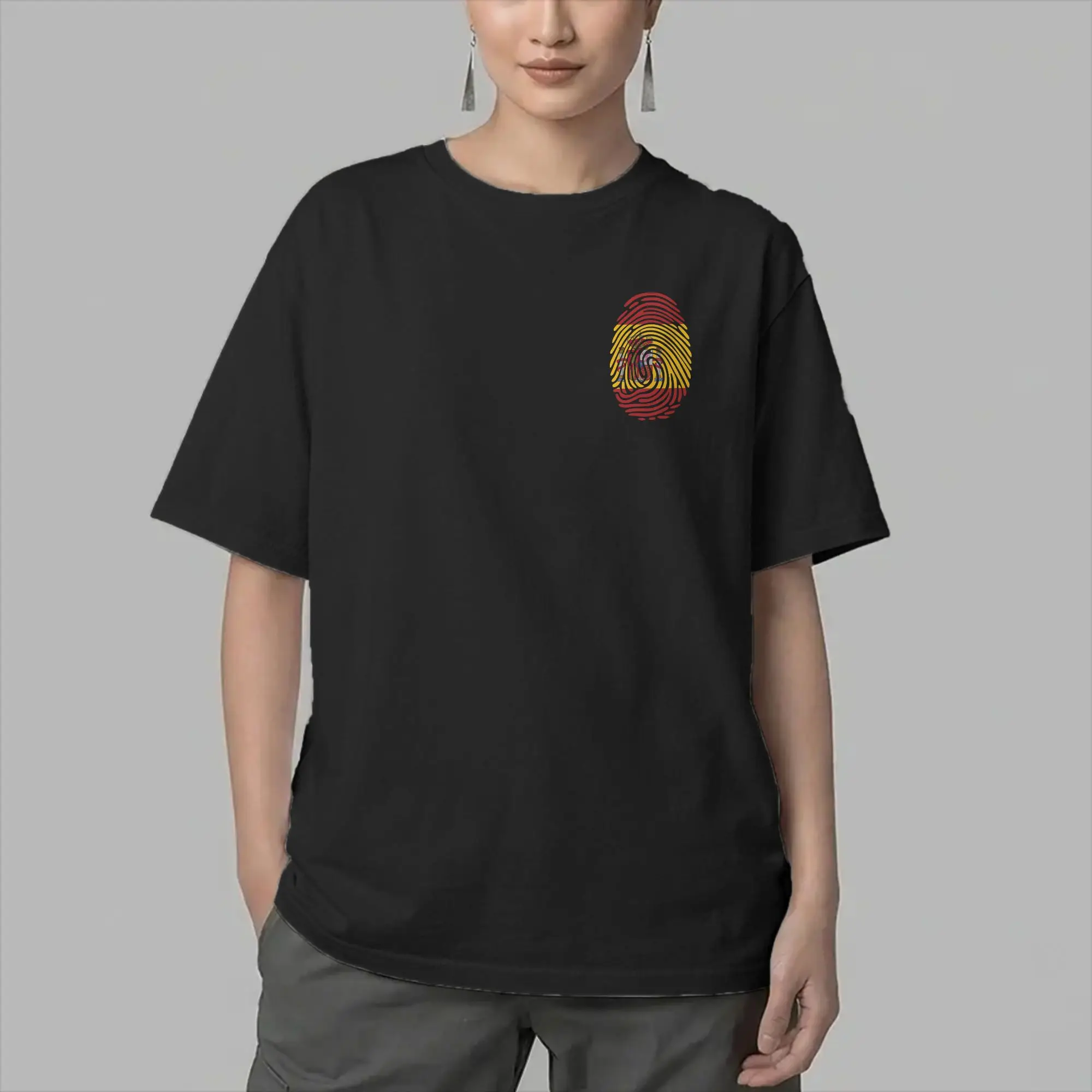Spain Flag Fingerprint Identity Spanish DNA Heritage Men's T Shirt   Tees Short Sleeve Crewneck T-Shirts 100% Cotton Clothes