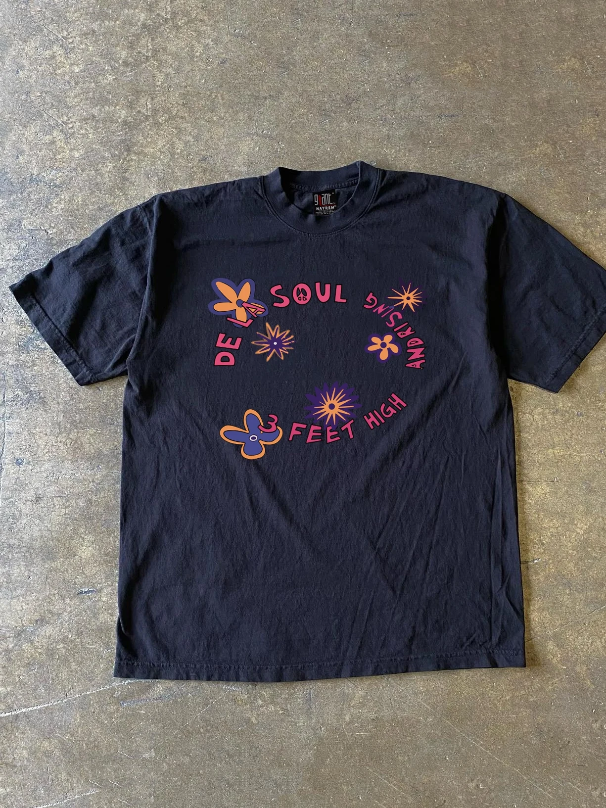 Xiao Chen Story Multi 260g Heavyweight Pure Cotton Short Sleeve T-Shirt Top with Flower And Letter Design Simple And Versatile