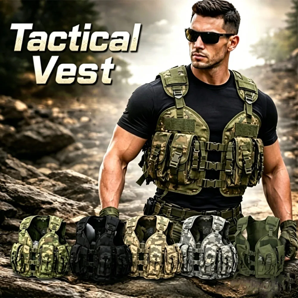 

Multifunctional Tactical Vest with Adjustable Straps Durable Military Training Vest For Outdoor Hunting Paintball CS Games
