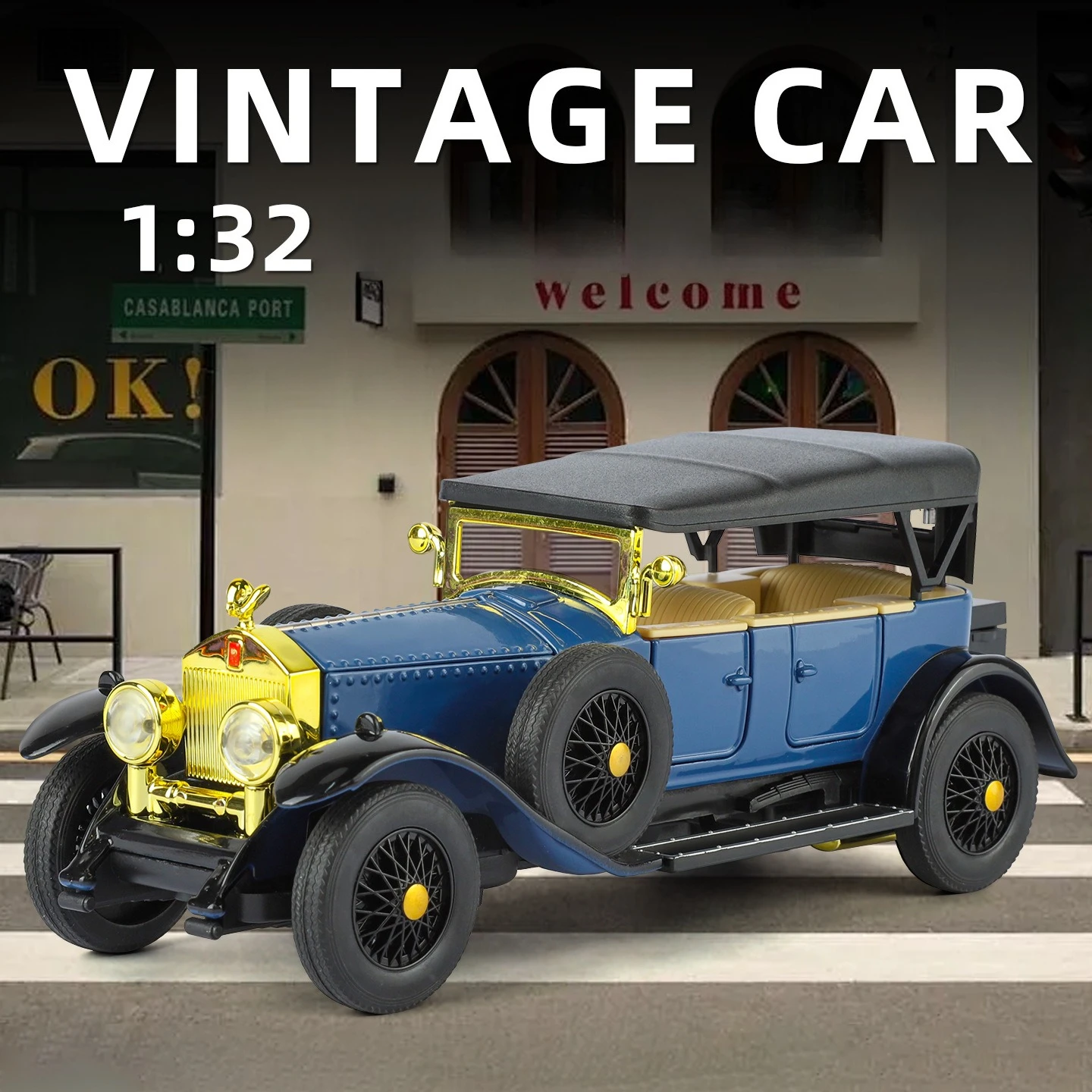 

1:32 Rolls-Royce Phantom 1th 1925 Vintage Car Alloy Diecast Car Model Sound and Light Children's Toy Collectibles Birthday gift