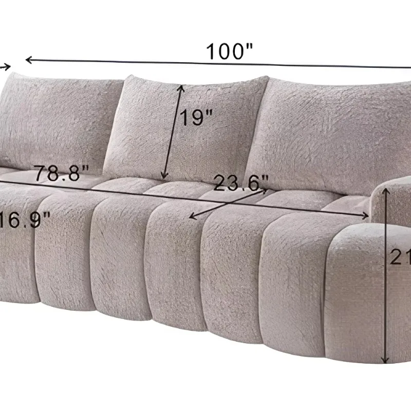 Large curved front compression combination sofa 3 seats cloud-shaped terry cloth high rebound foam sofa, easy to move
