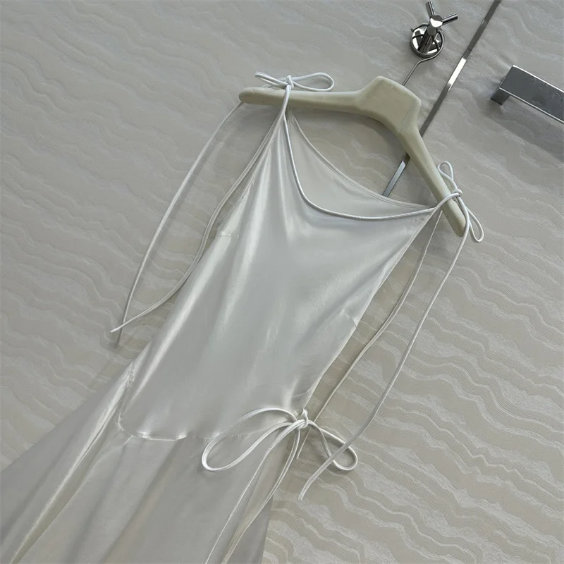 ชุดสตรีใหม่ลูกไม้Patchworkชุดยาวสําหรับฤดูใบไม้ร่วง2025ซาตินSlim MidiชุดBackless Party Dresses