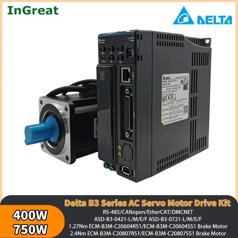 

Delta B3 Servo Motor Drive Kit 400W/750W 220V CANopen EtherCAT DMCNET Brake Replace ASD-B2-0421/0721 C20604RS/C20807RS ASD-A2