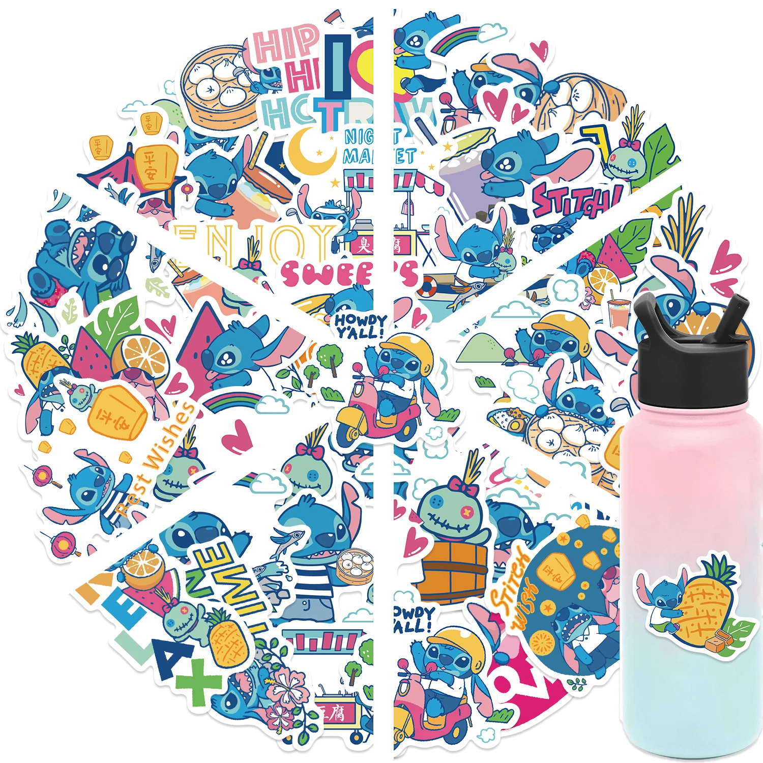 40 ชิ้นดิสนีย์สติทช์น่ารักการ์ตูนสติกเกอร์ DIY โทรศัพท์กีตาร์แล็ปท็อปกระเป๋าเดินทางสเก็ตบอร์ดตลกกราฟฟิตี้สติ๊กเกอร์