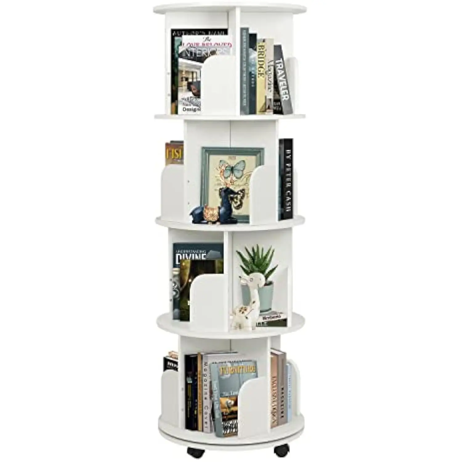 

Rotating Bookshelf 4 Tier 360 ° Revolving Bookcase 51X18 Modern Floor Standing Storage Display Book Shelf Stackable Shelves for