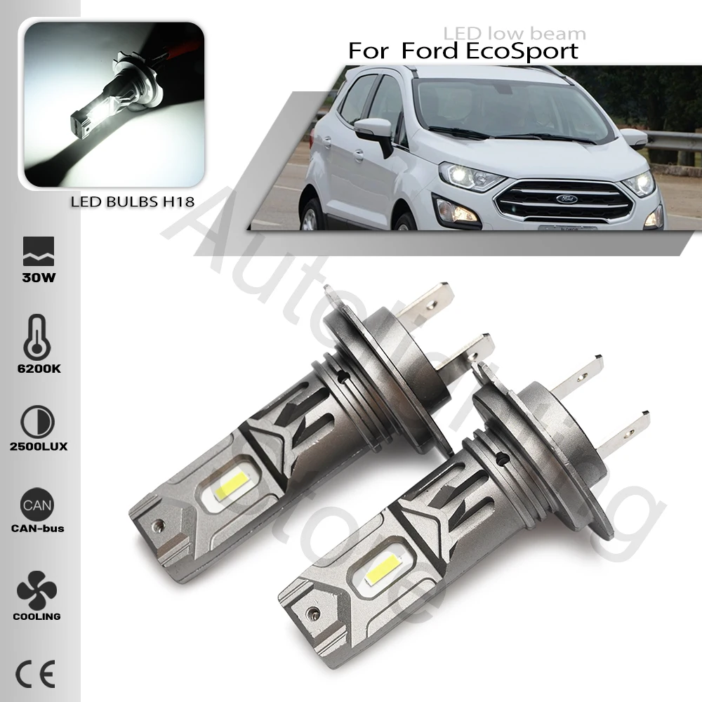 

2PCS Led Car Headlights Bulbs H18 Low Dipped Beam 6500K Auto Lighting For Ford EcoSport 2017 2018 2019- Canbus no adapter