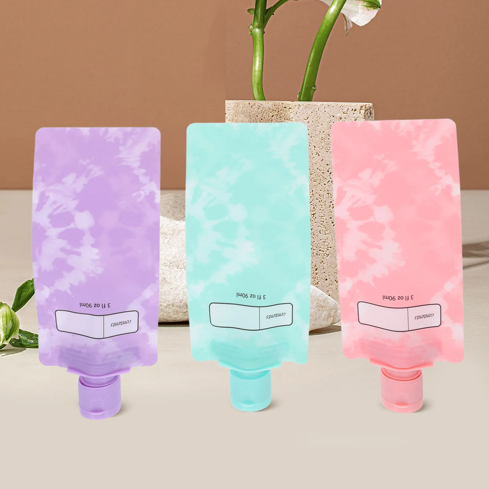 

24Pcs Clear Travel Liquid Pouches 90Ml Compact Refillable Squeeze Containers for Toiletries Leakproof Portable Cream