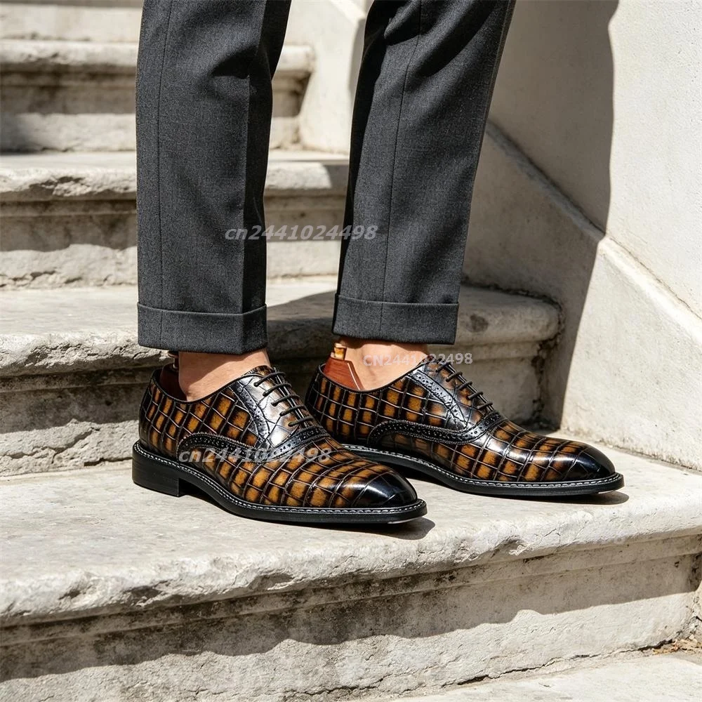Arrival Vintage Exotic Print Dress Shoes Men Luxury Embossed Texture Metal Buckle Wingtip Formal Wedding Leather Slip-On Loafers