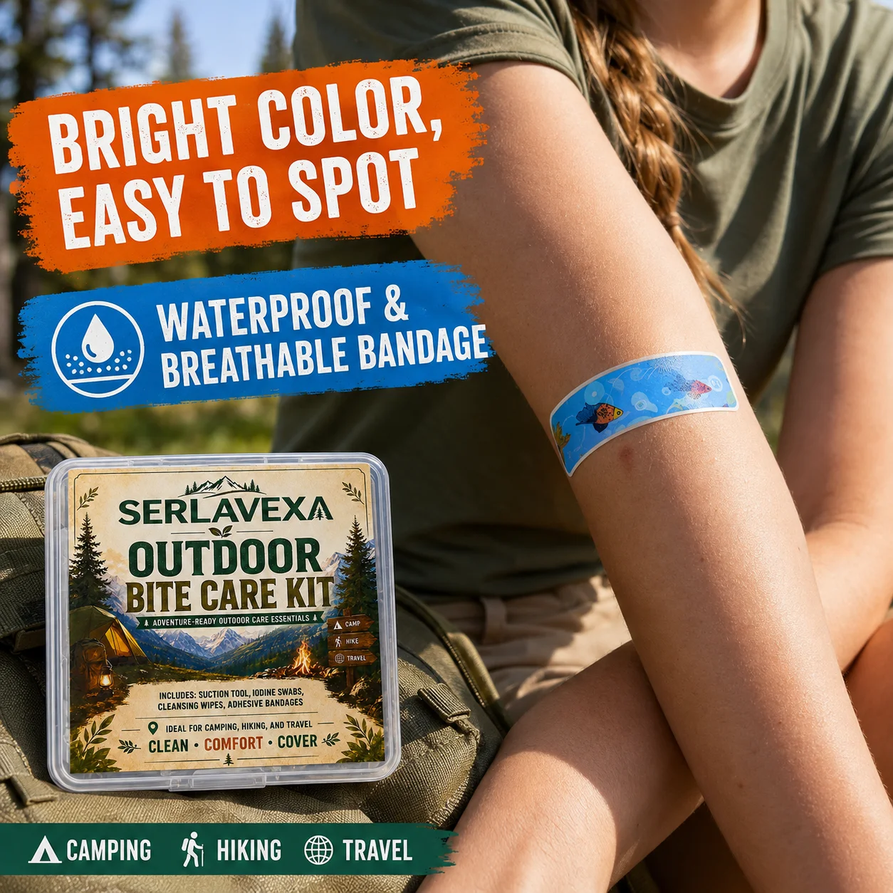 Portable Insect Bite Care Kit with Manual Suction Tool, Cleansing Swabs, Wipes and Bandages for Camping Hiking Travel