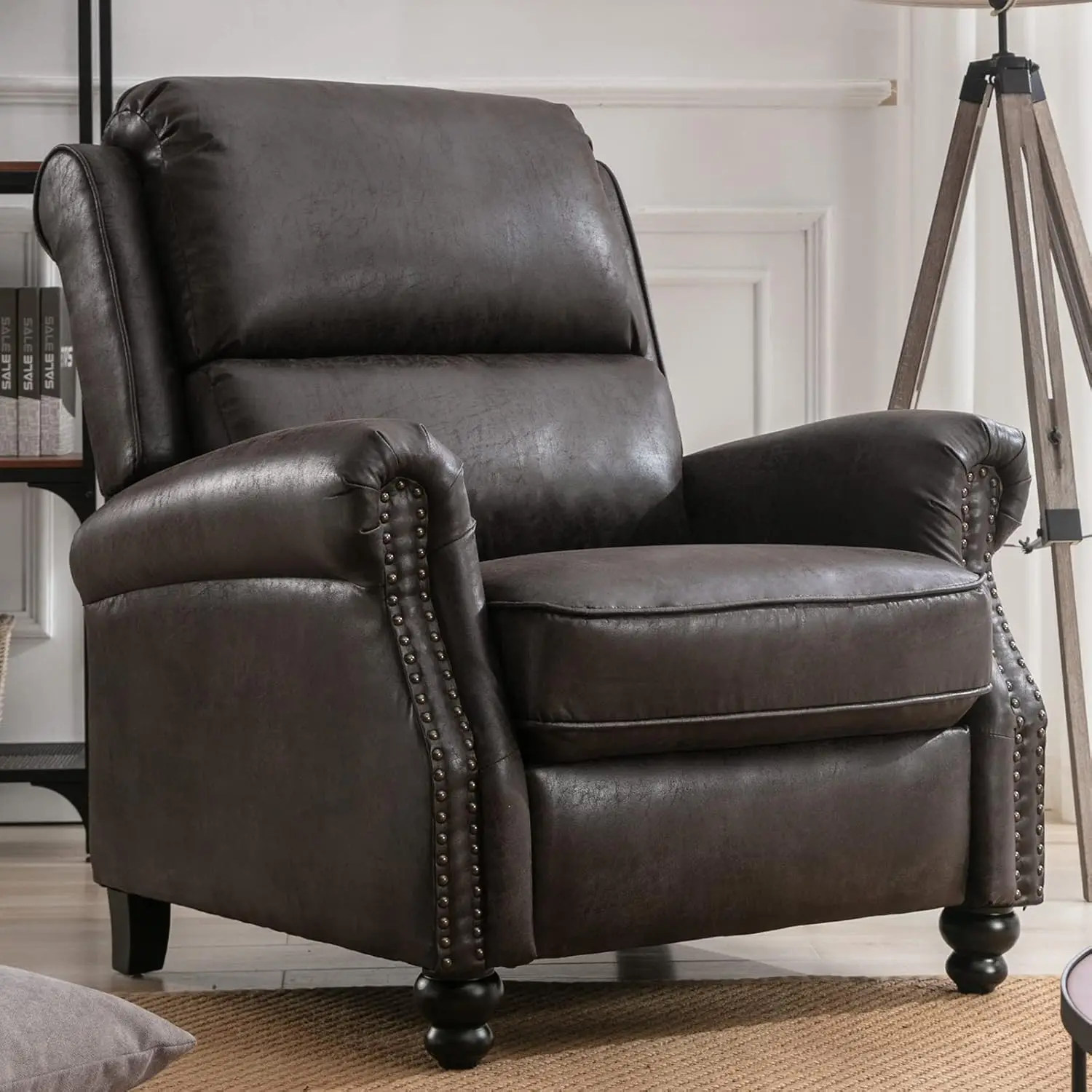 Recliner Chair Faux Leather Armchair Push Back Recliner with Rivet Decoration Single Sofa Accent Chair for Living Room